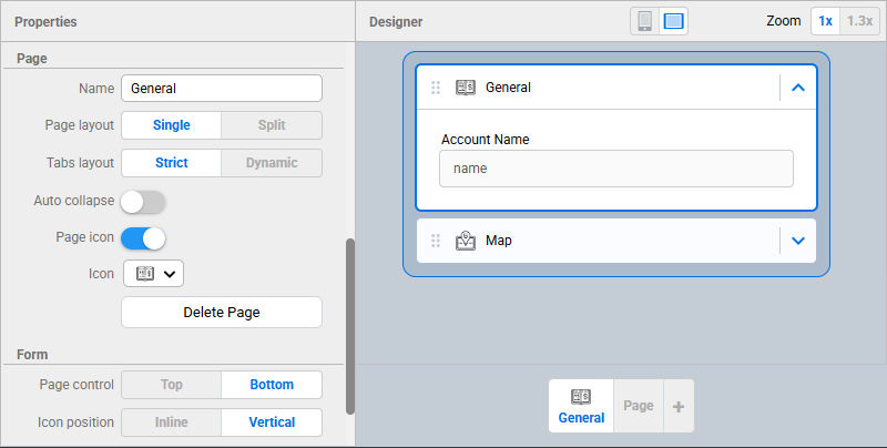 page setup on forms