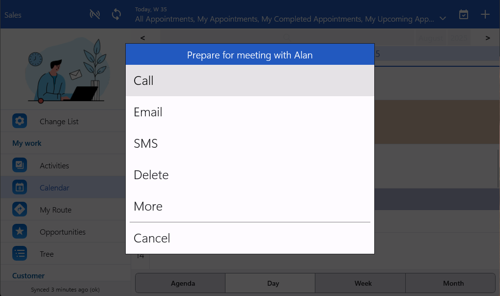 Select action for tapping a calendar entry