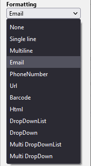 single line of text formatting options