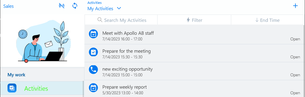 activity view in the app