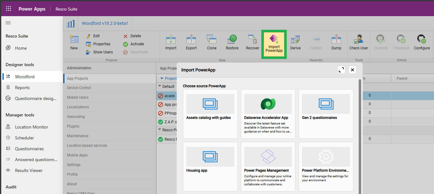 import power apps to woodford