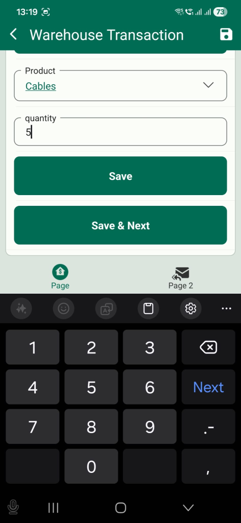 Enter the quantity, then Save & Next