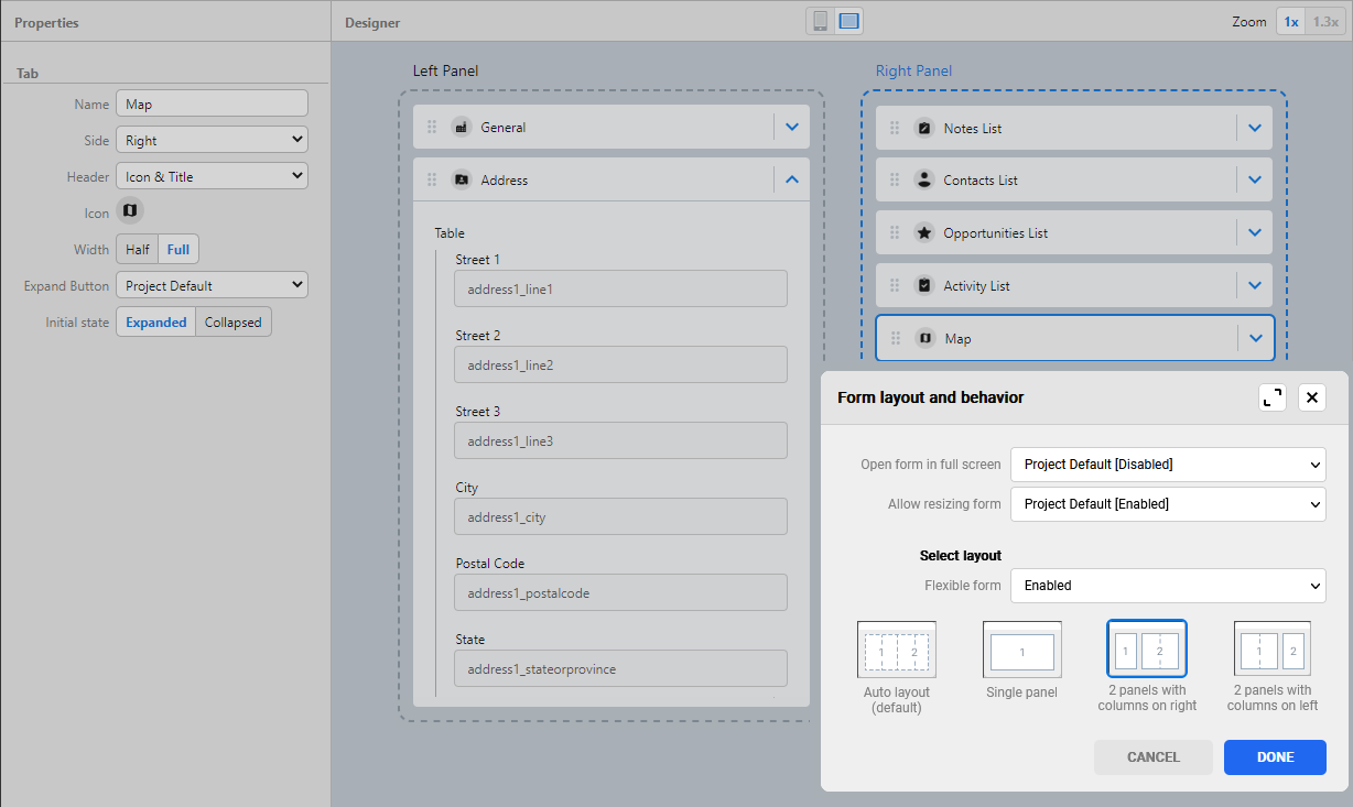 Example of flexible form layout