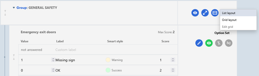 Layout type for questions in a questionnaire