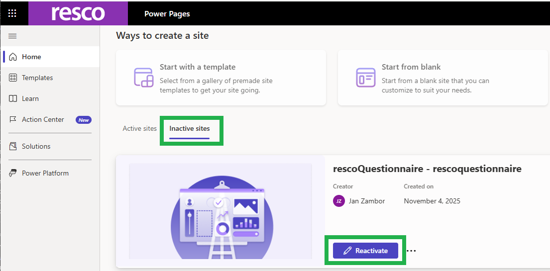Resco-questionnaire-inactive-site