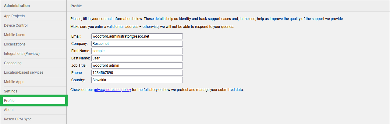 user profile information in Woodford