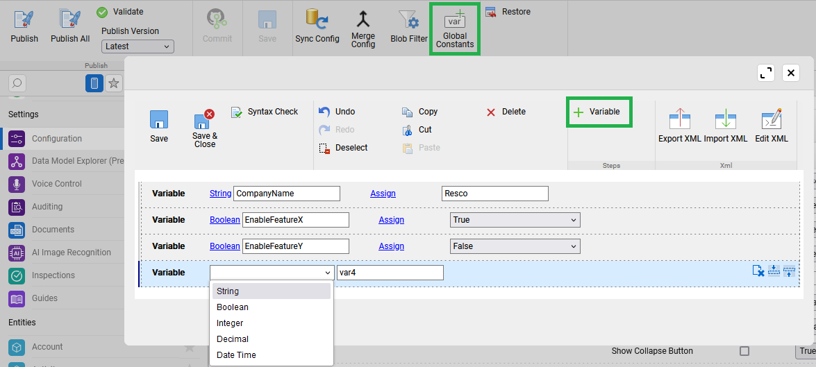 define global constants in woodford configuration