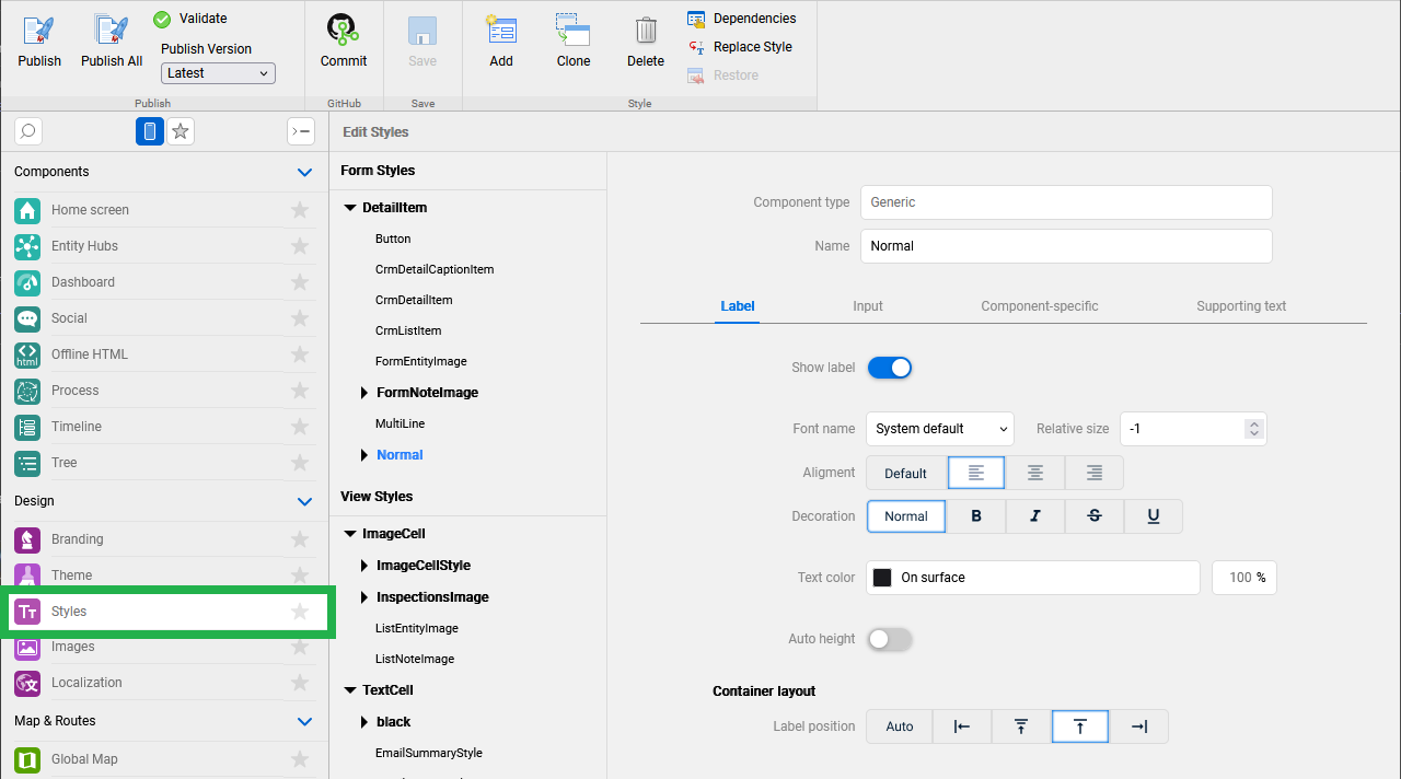 style editor in project menu