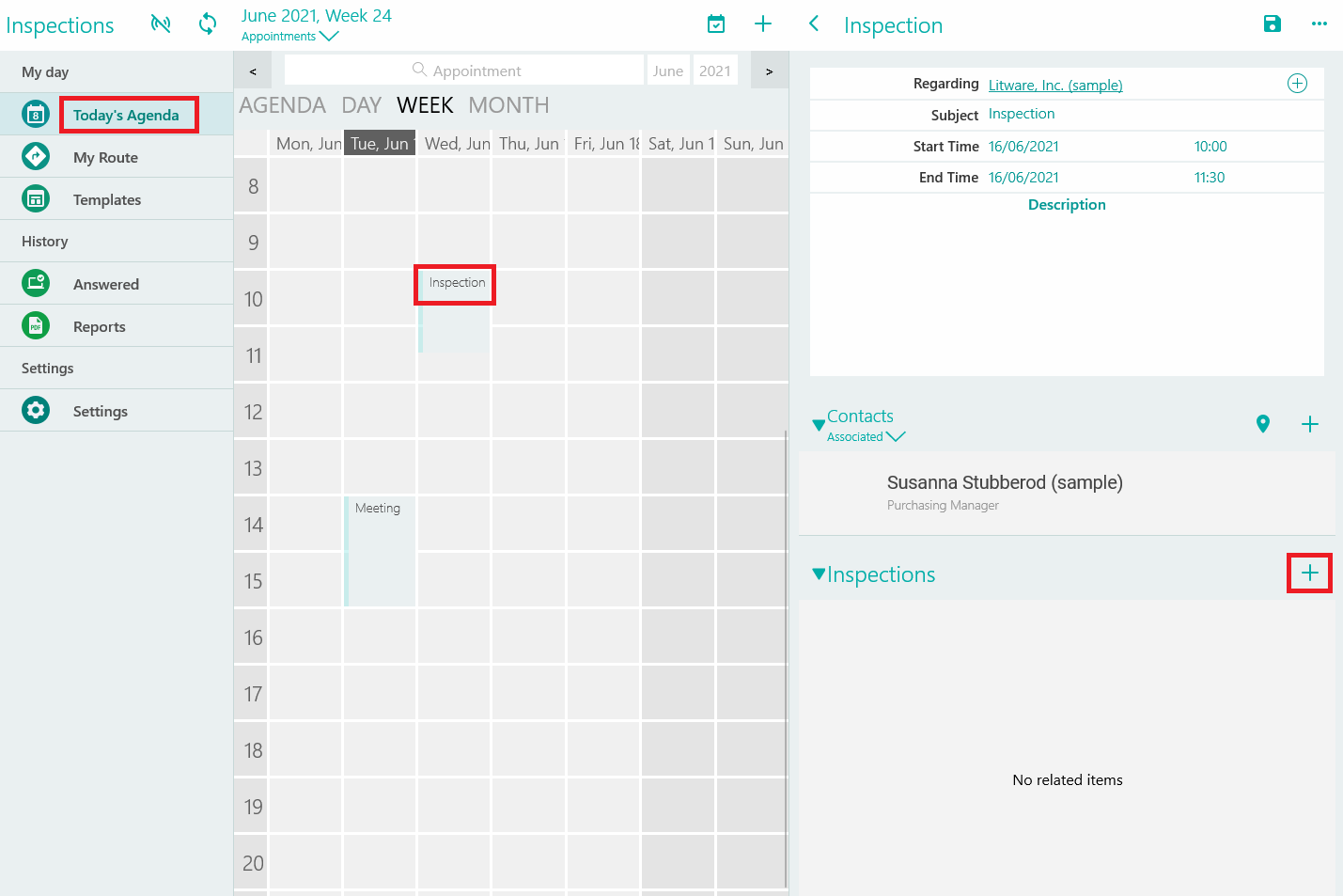 inspections on the task form