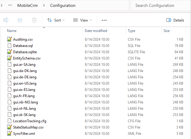 app folder of resco mobile CRM part deux