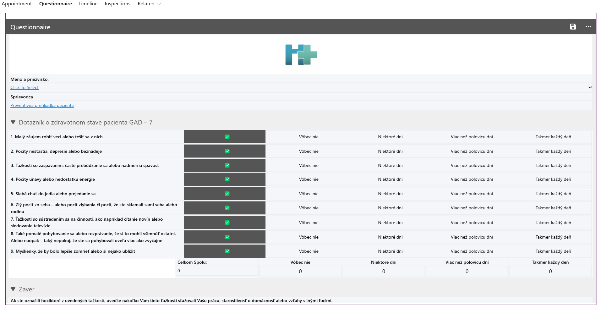 result of fetching answered questionnaire on related entity form