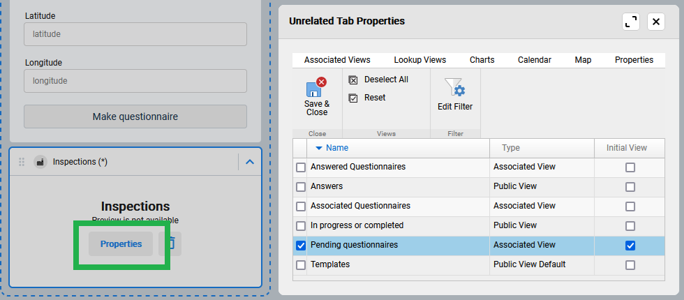 add inspections list to entity form