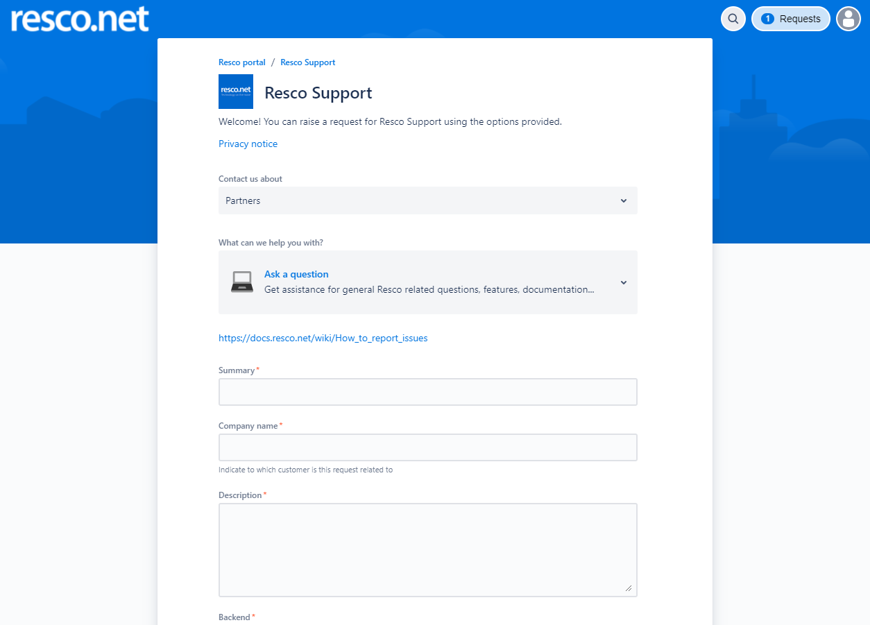 Support portal partner - ask a question page