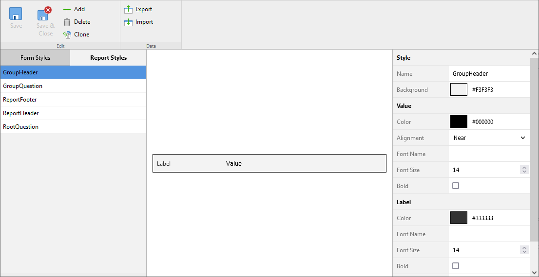 styles in questionnaire designer