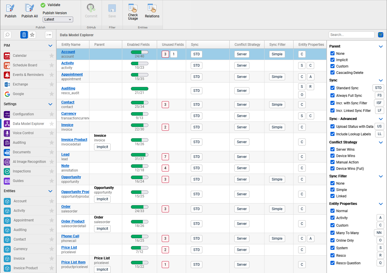 data model explorer in Woodford