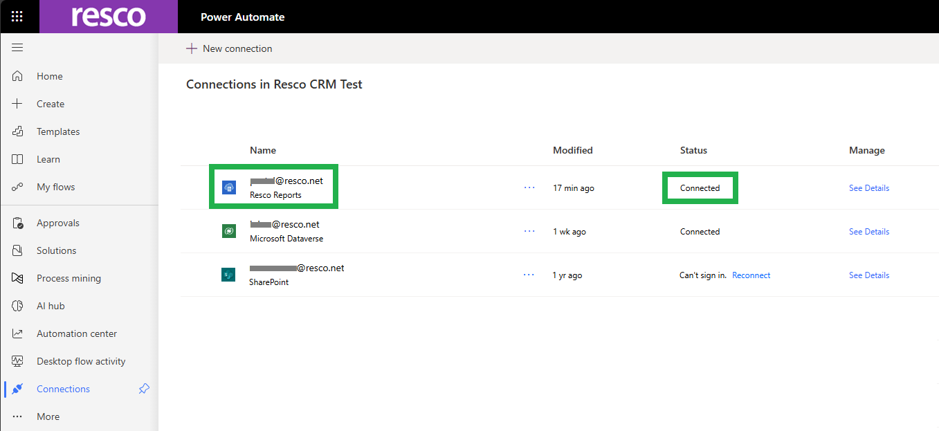 connections in Power Automate
