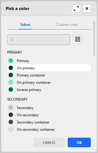 Theme color picker with tokens