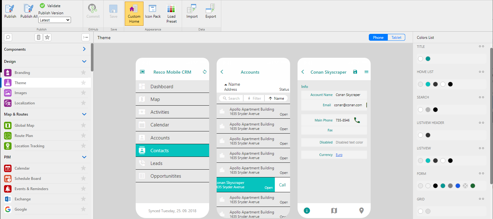 theme editor in Woodford - main screen