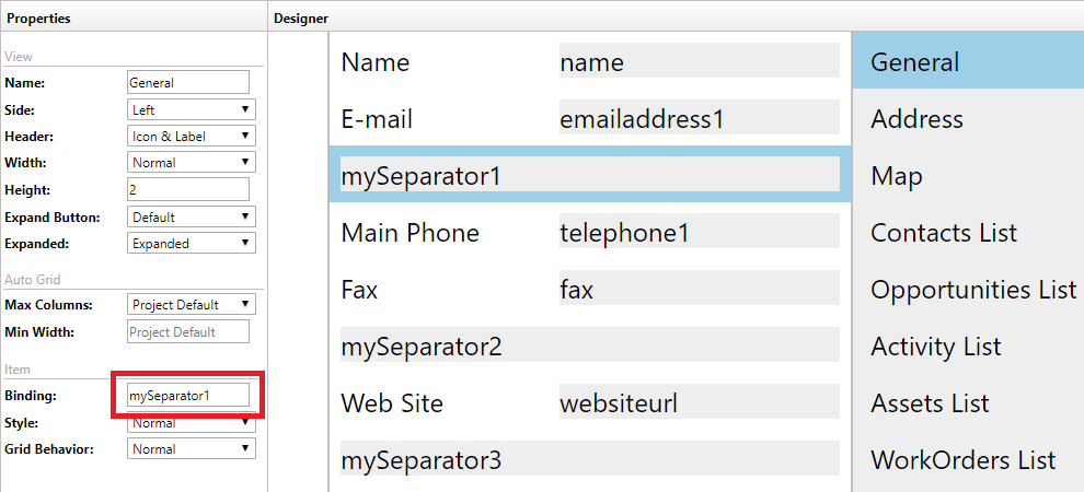 Add separators and their bindings