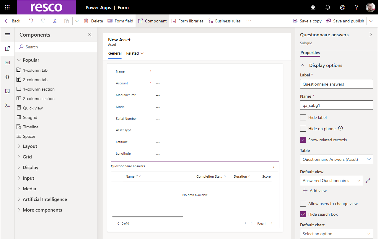 add subgrid to asset form