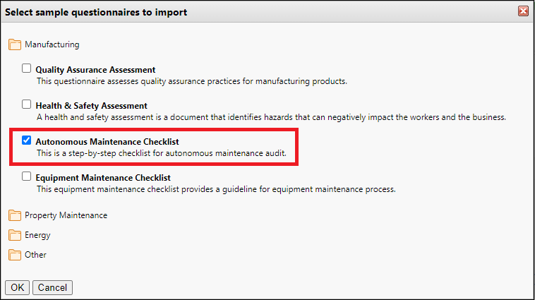 Autonomous maintenance checklist (new questionnaire sample)