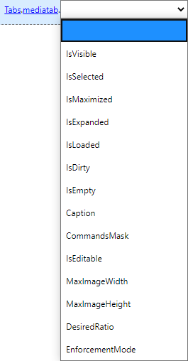 Properties of form tabs that can be managed using rules