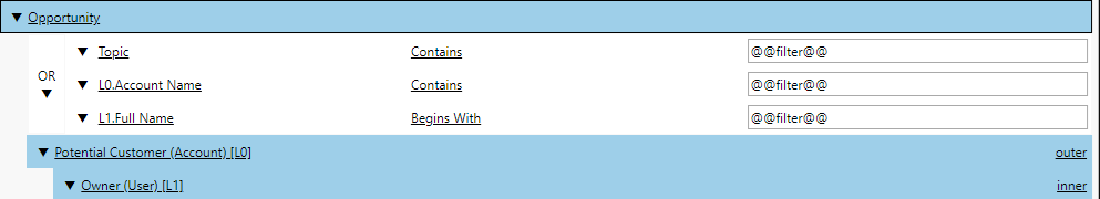 Using search strings in filters