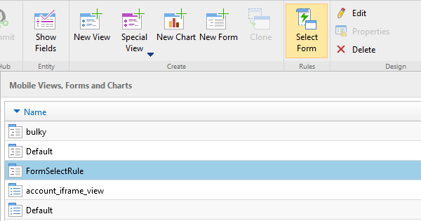 Select Form rule in Woodford list of views, forms and charts