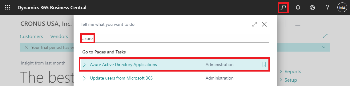 Register Resco application in Business Central step 1