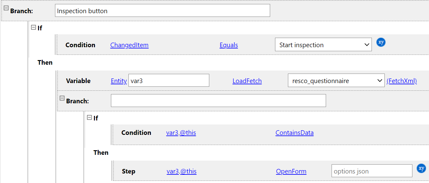 start inspection button example
