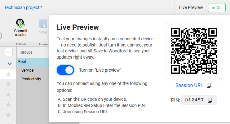 enable live preview in Woodford