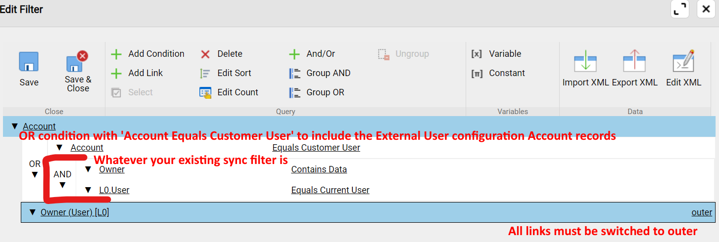 sync filter example with eq-customerid
