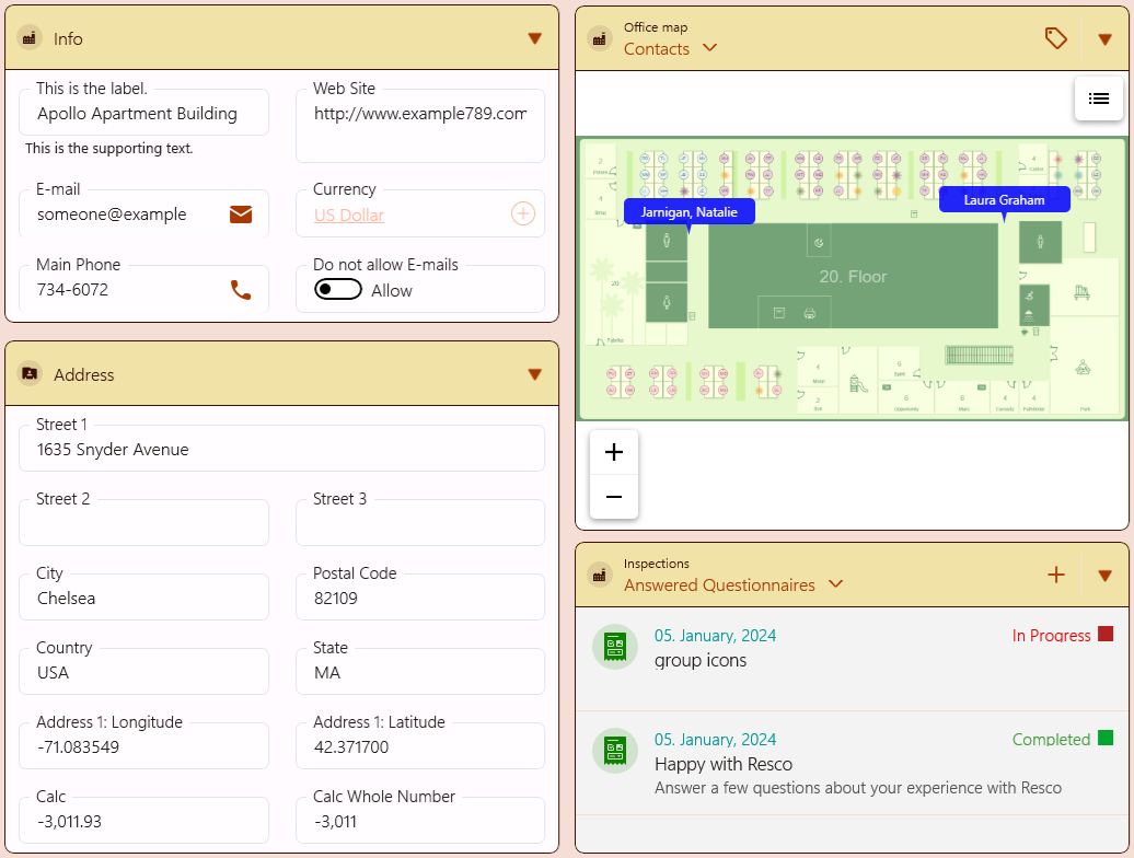 sample flexible form with card design configured