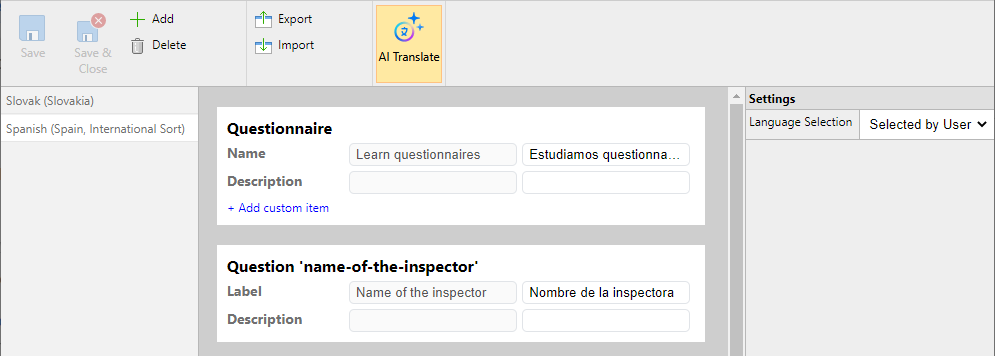 Questionnaire localization