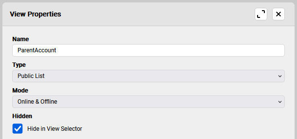 create view and hide it in view selector