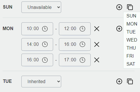 how to use the working hours editor in the app