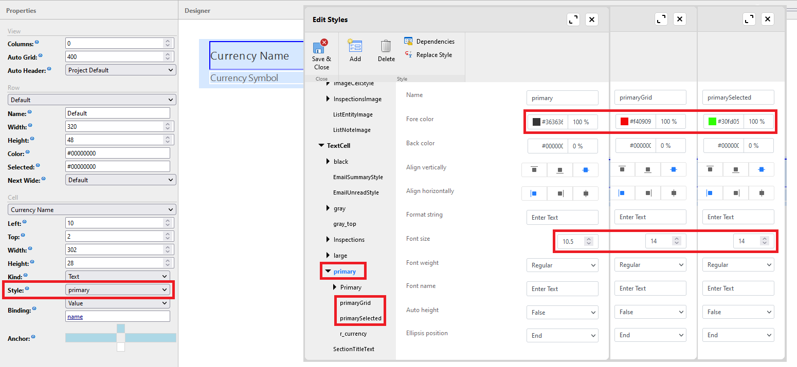 Define additional styles with special name suffix (grid, selected)