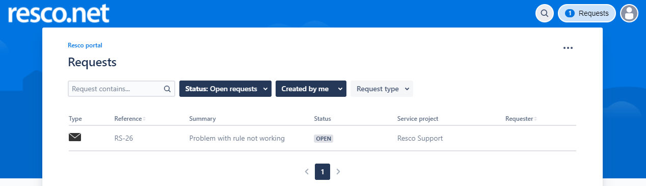 Support portal requests (list)