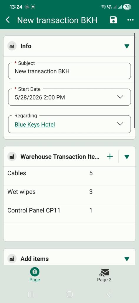 Check the items list