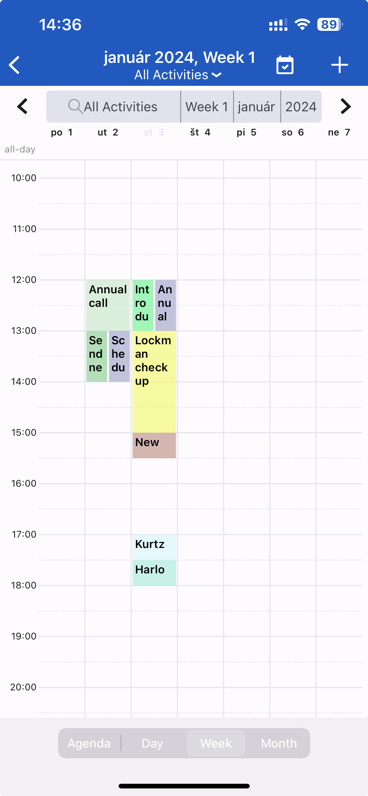 Week view on the Calendar