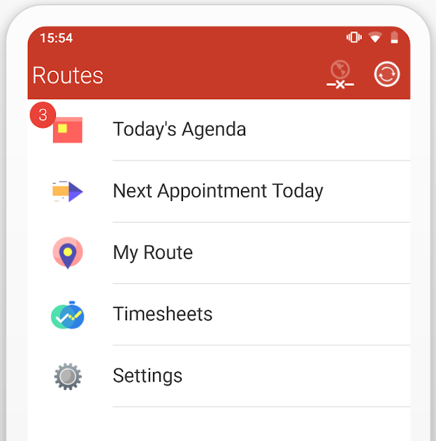 Resco Routes mobile app - home screen