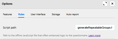 enter script path in questionnaire