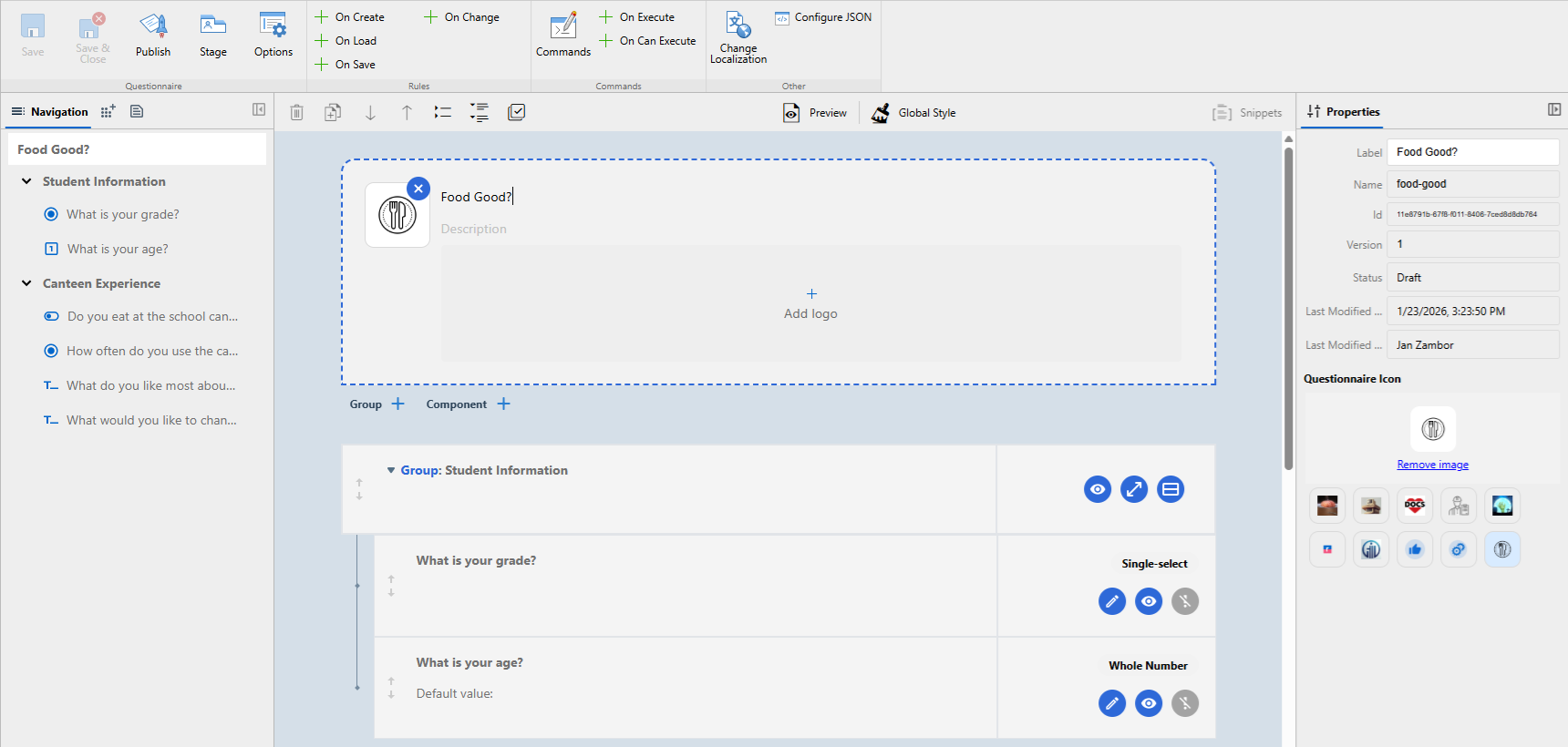 questionnaire is now ready in the designer