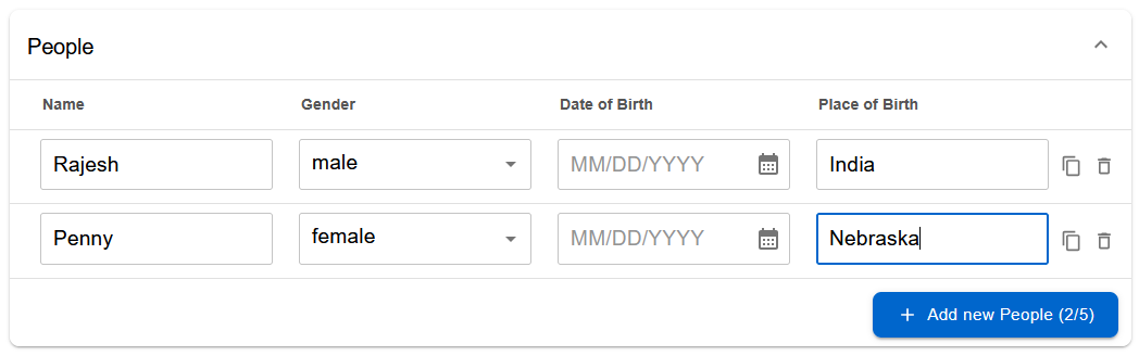 table view for questionnaires