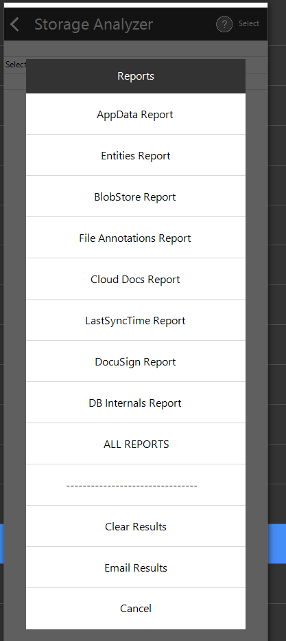 Storage analyzer UI in Resco mobile apps