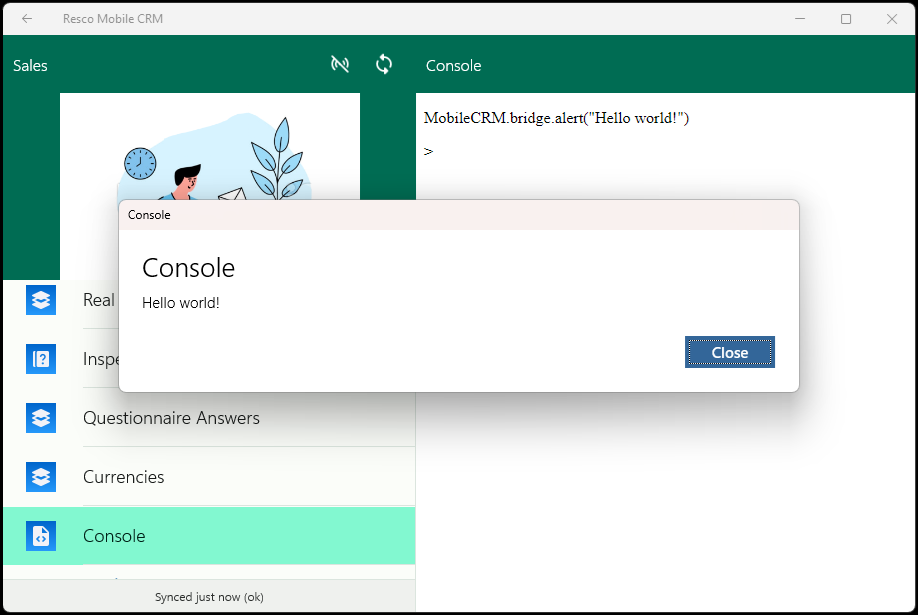Enter JS command into Resco Mobile CRM and execute them.