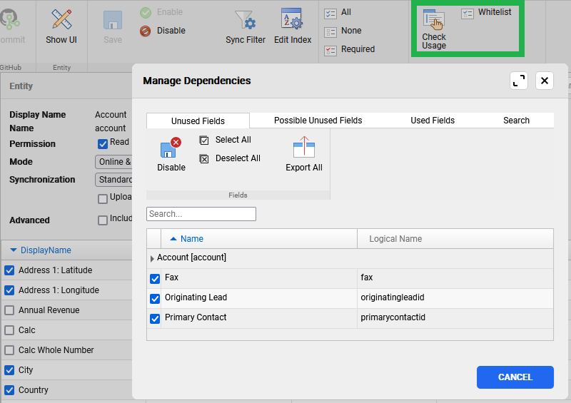 Check which fields are used in app project