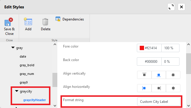 Format string for custom view header label