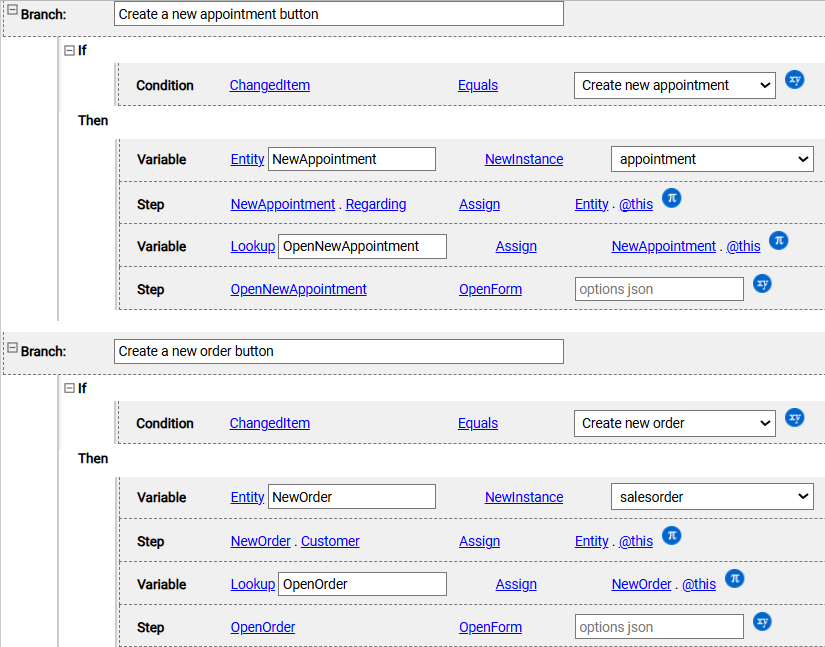 Create a new order button and create a new appointment button examples