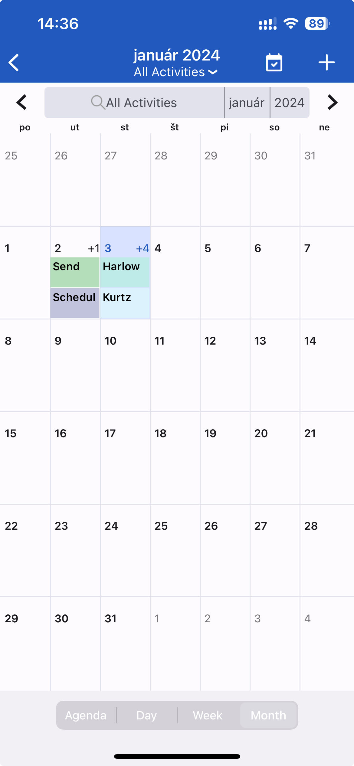 Month view on the Calendar